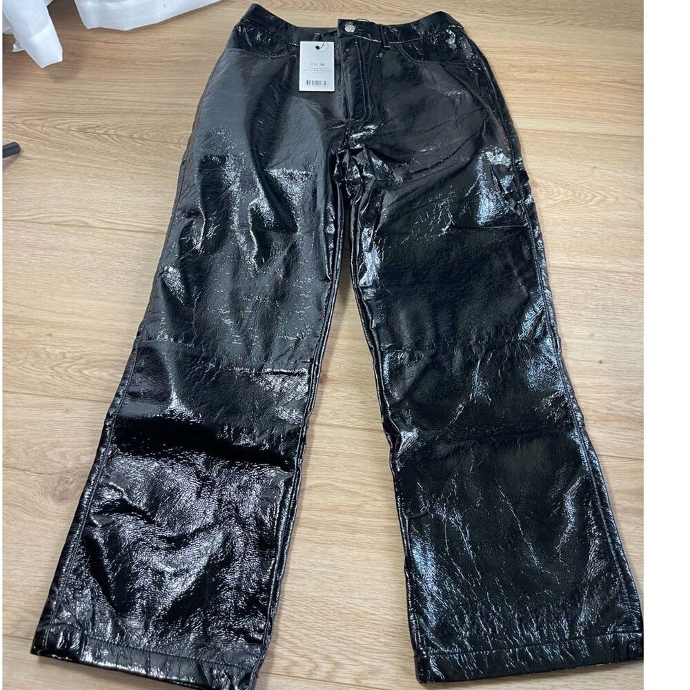NA-KD ASOS Cropped Patent Pants in Shiny Black - EU 36 (8 US)